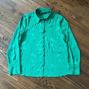 ZARA Floral Jacquard Top Green Size XS 1971/060/500